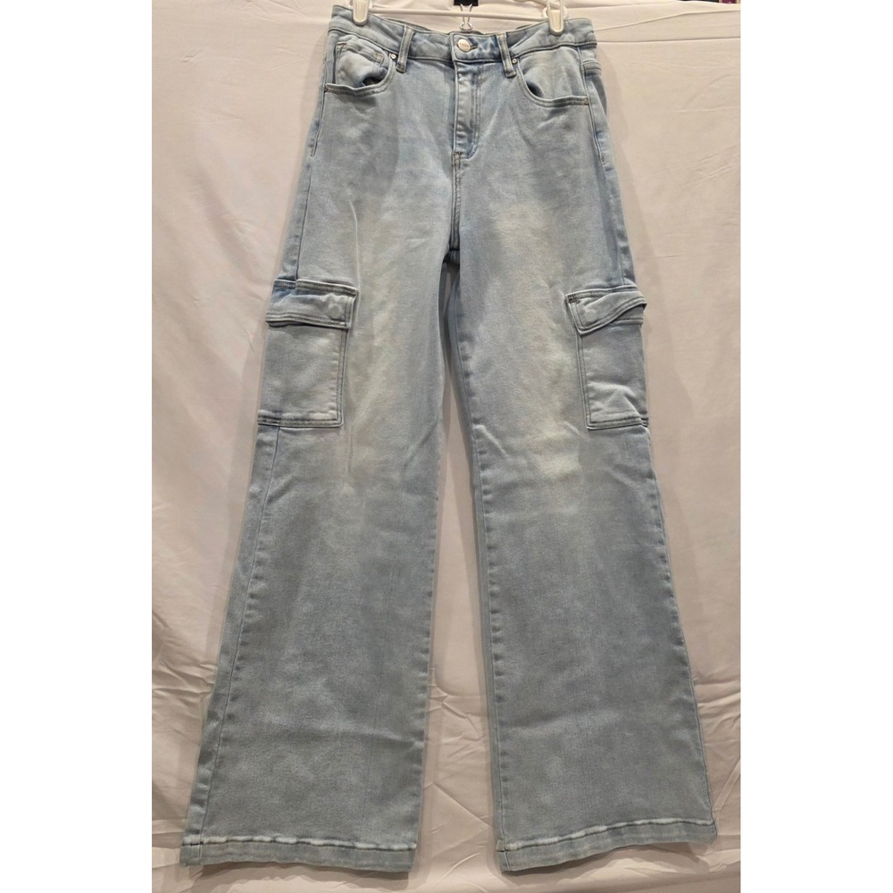 Risen Jeans Light Wash Cargo Wide Leg Denim Pants RDP5528 Light Blue Size 9 29